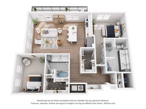 Floor plan for 2 beds, 2 baths, 1330 sqft